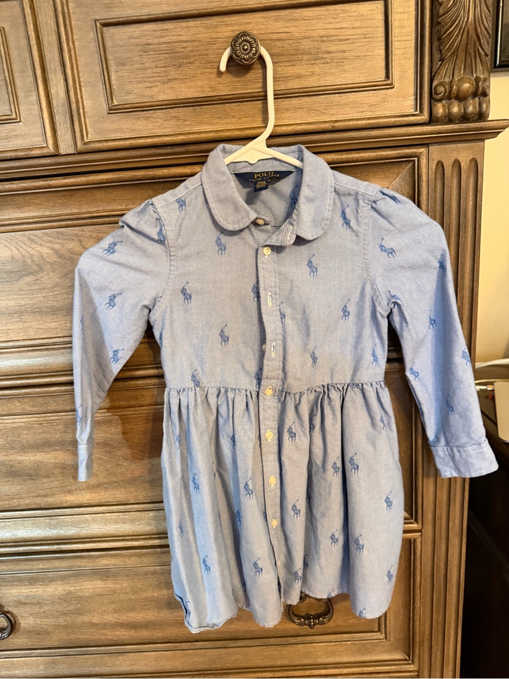 Polo by Ralph Lauren Light Blue Embroidered Pony Cotton Shirt Dress